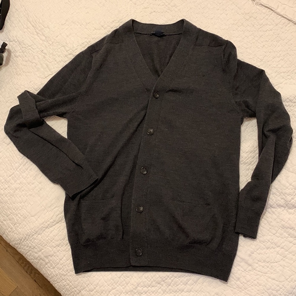 Gap 100% Merino Wool Cardigan, Charcoal Grey